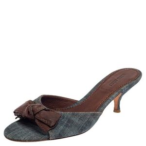 Miu Miu Blue Denim Bow Slide Sandals